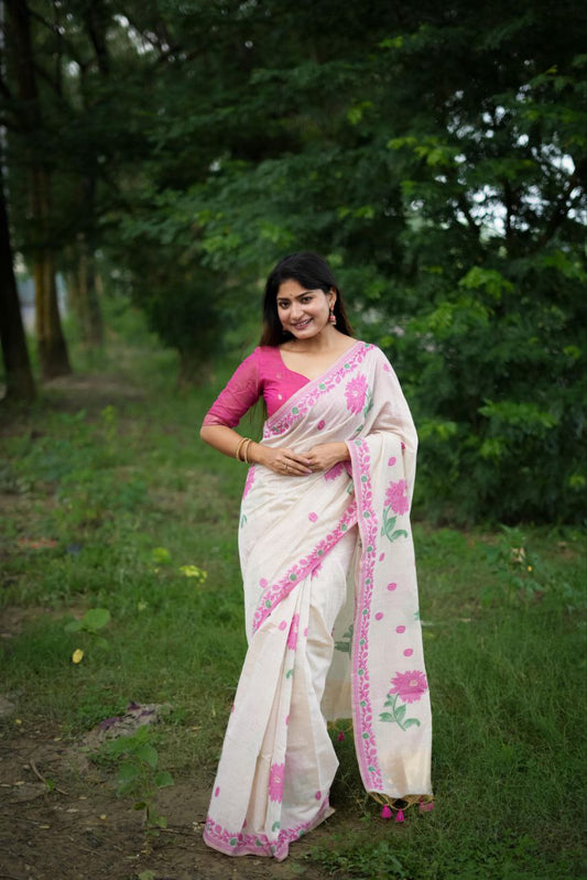 Magenta Muga Cotton Saree