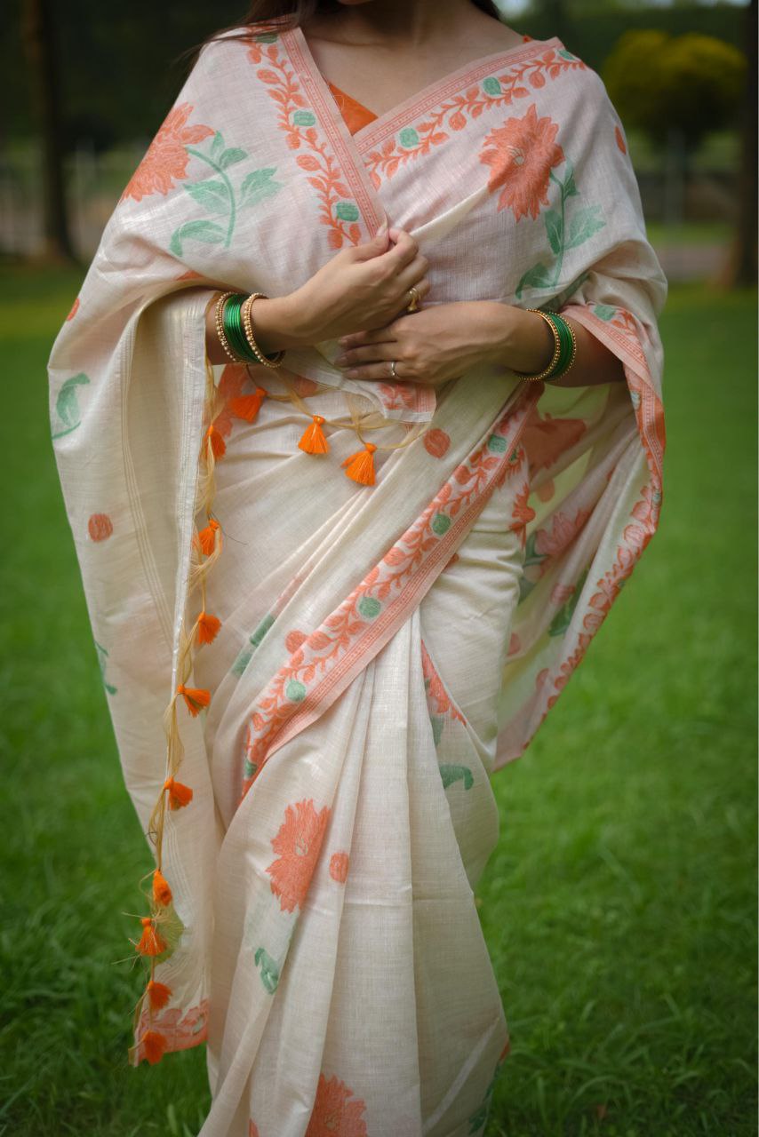 Orange Muga Cotton Saree