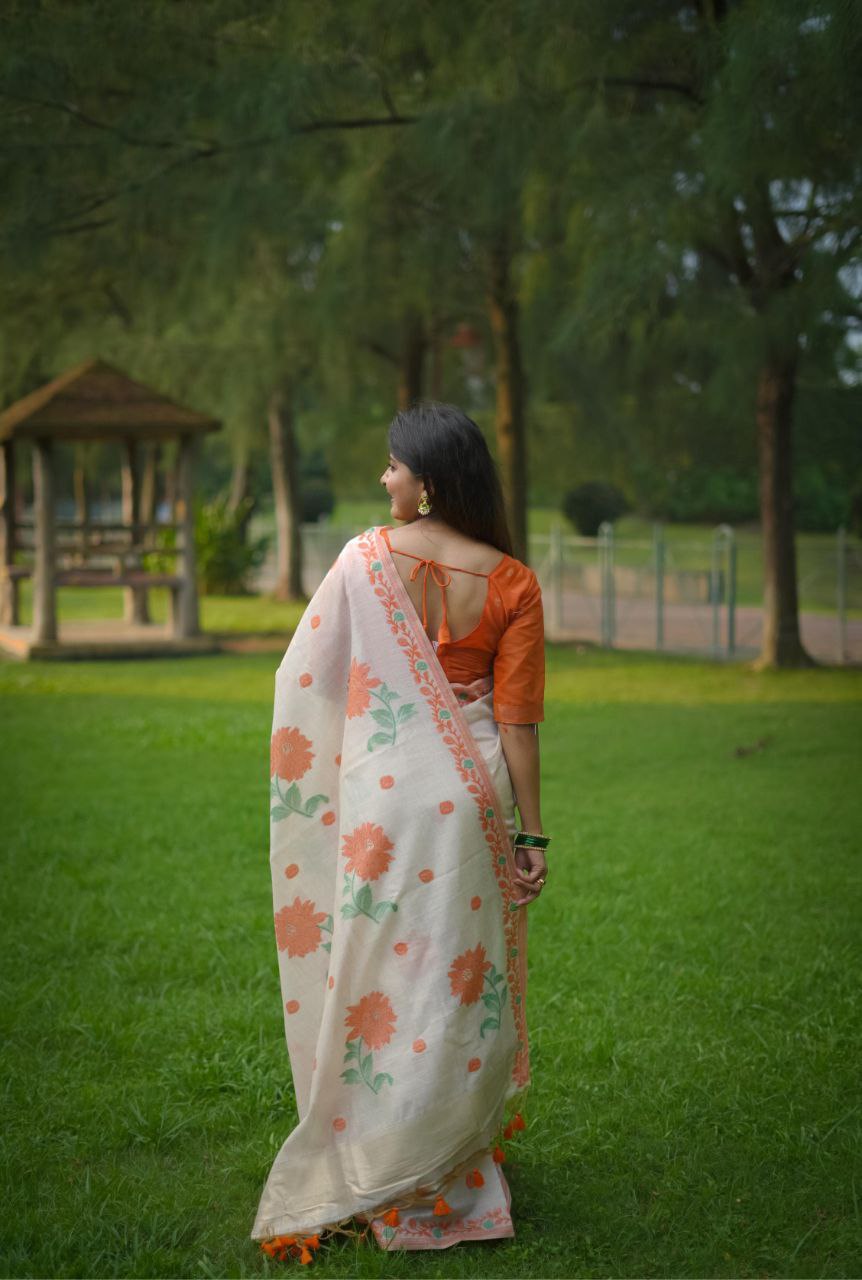 Orange Muga Cotton Saree