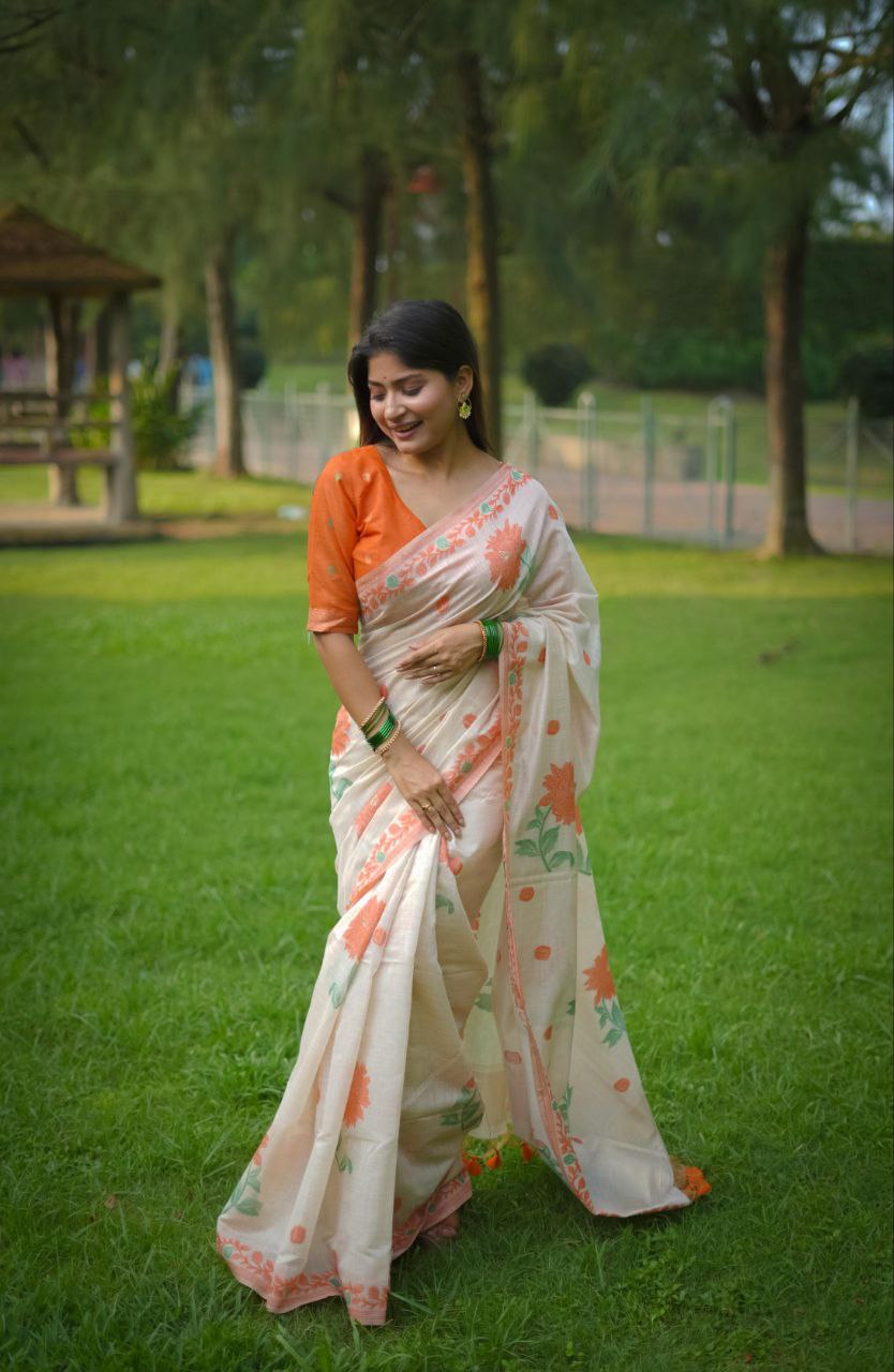 Orange Muga Cotton Saree