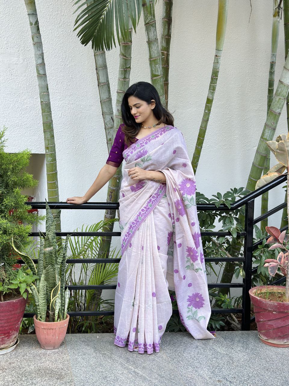 Purple Muga Cotton Saree