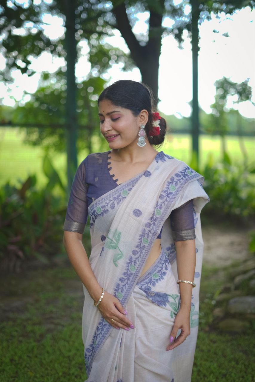 Grey Muga Cotton Saree