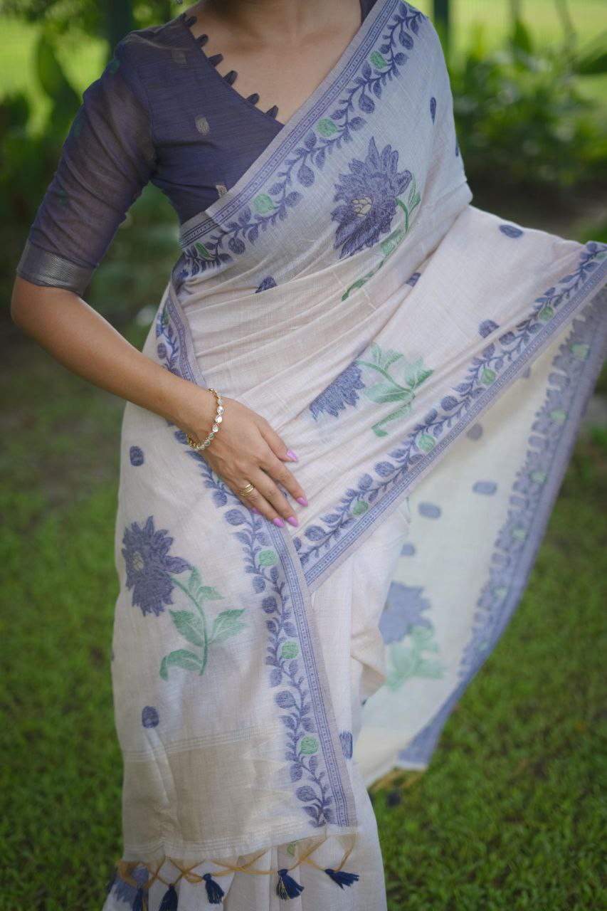 Grey Muga Cotton Saree