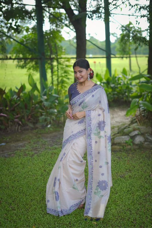 Grey Muga Cotton Saree