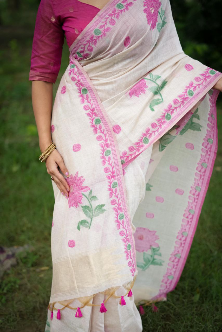 Magenta Muga Cotton Saree