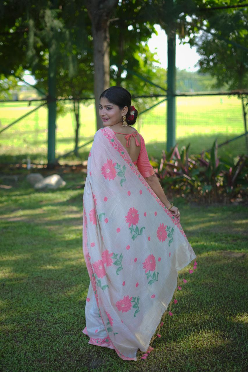 Pink Muga Cotton Saree