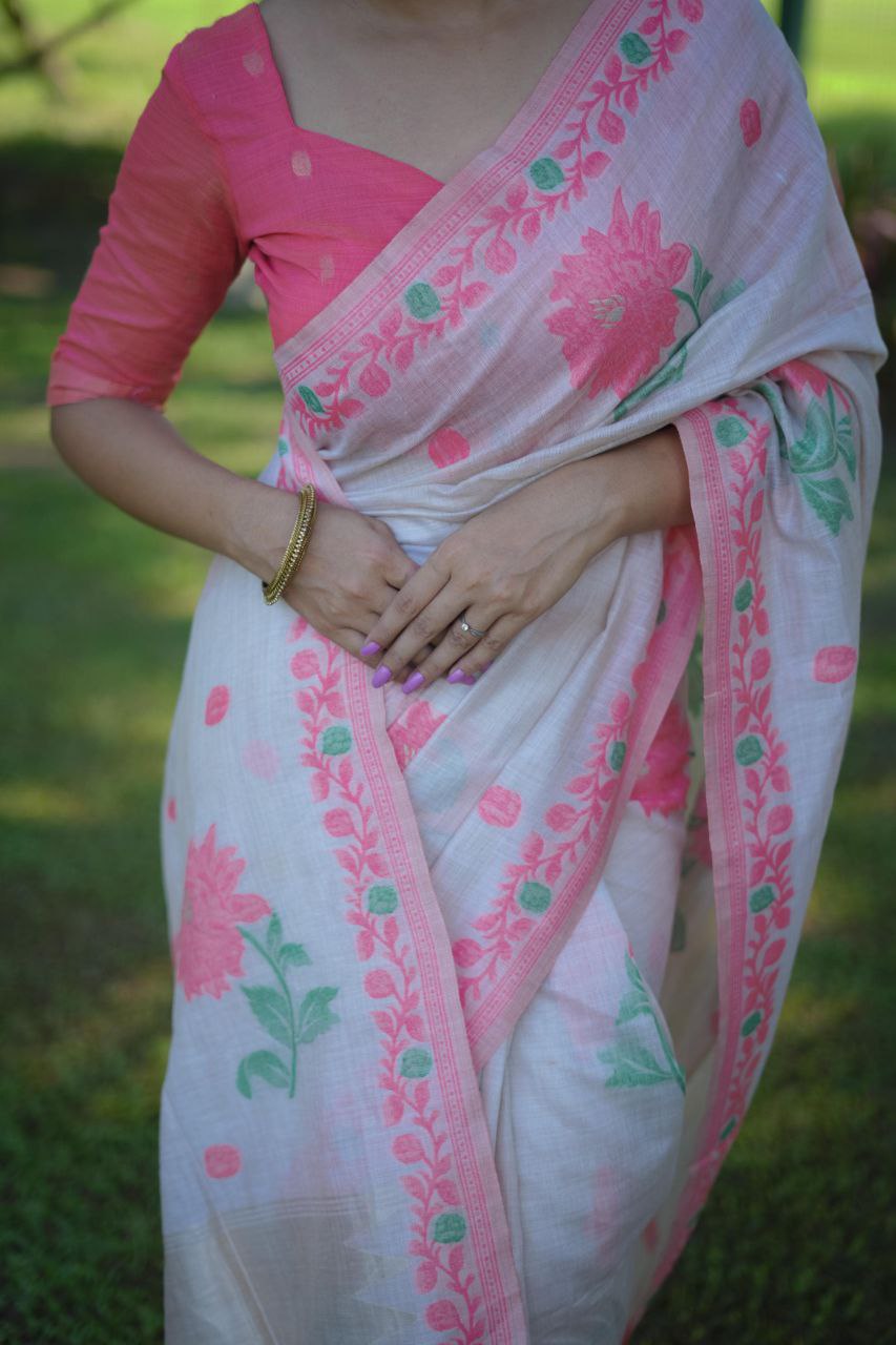 Pink Muga Cotton Saree