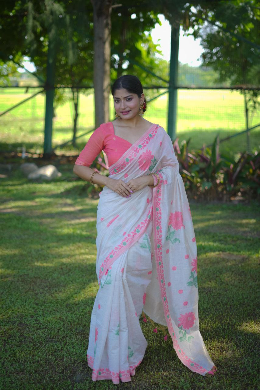 Pink Muga Cotton Saree