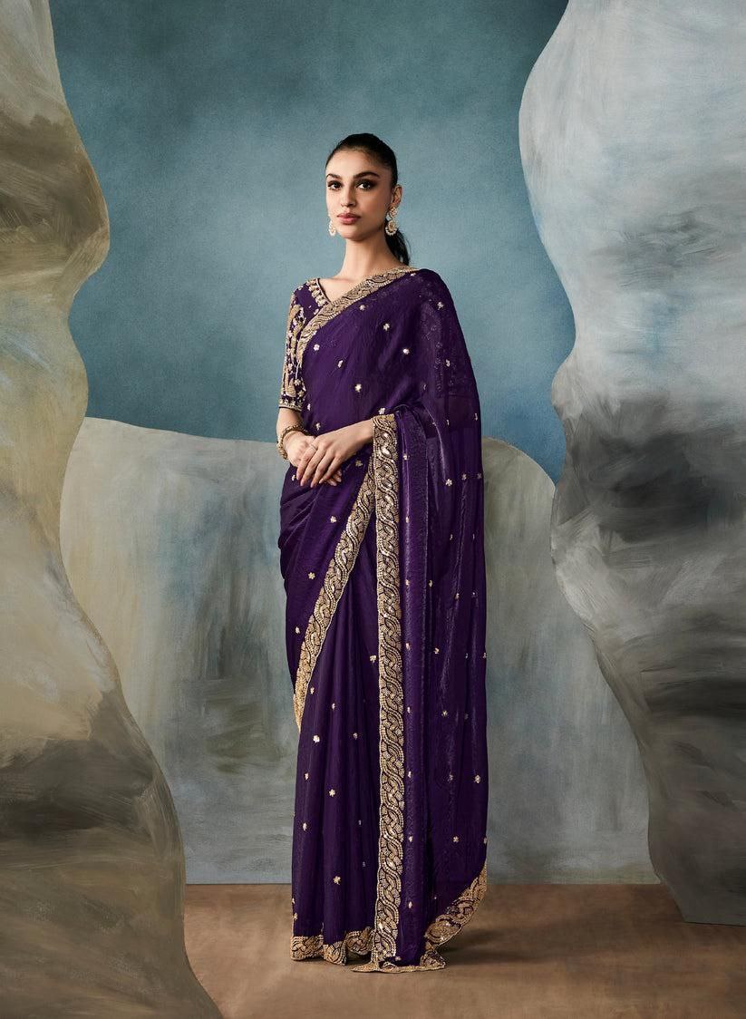 Purple Party Wear Silk Saree