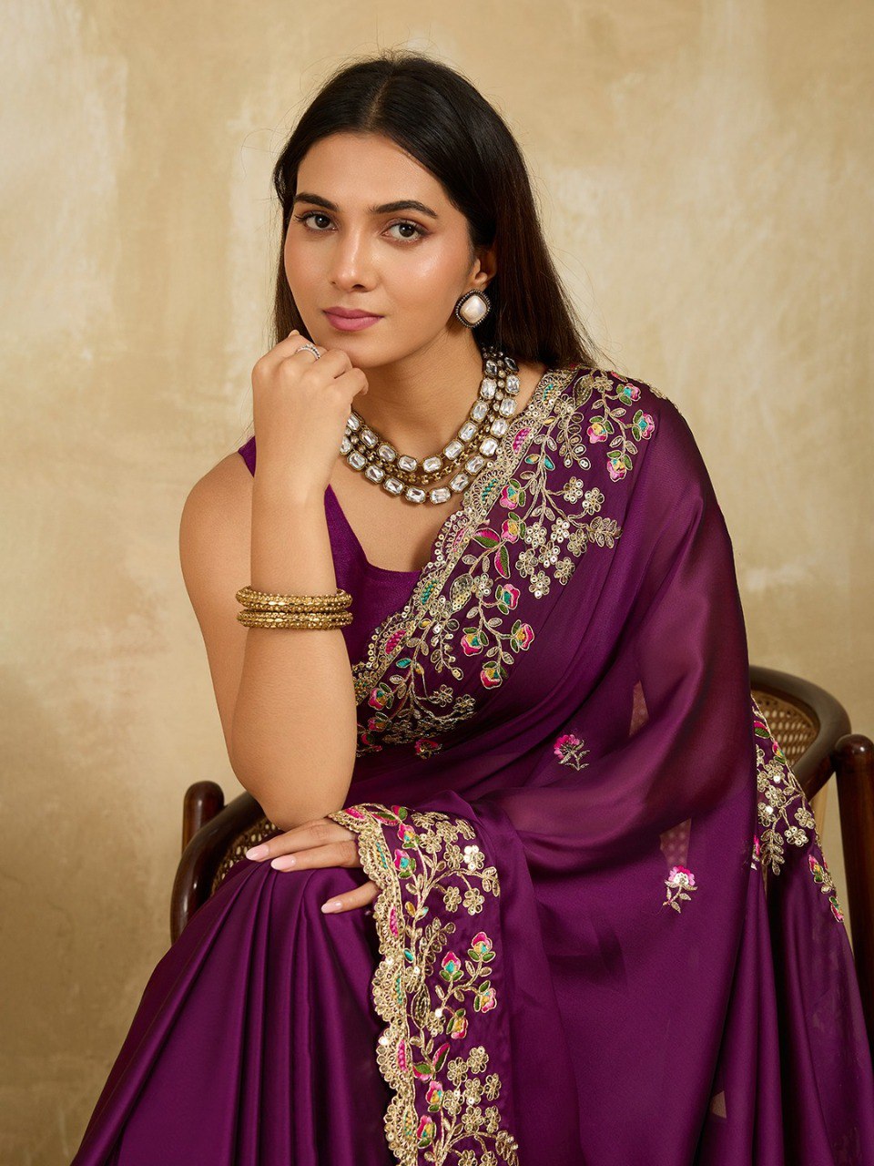 Purple Party Wear Soft Rangoli  Silk Saree