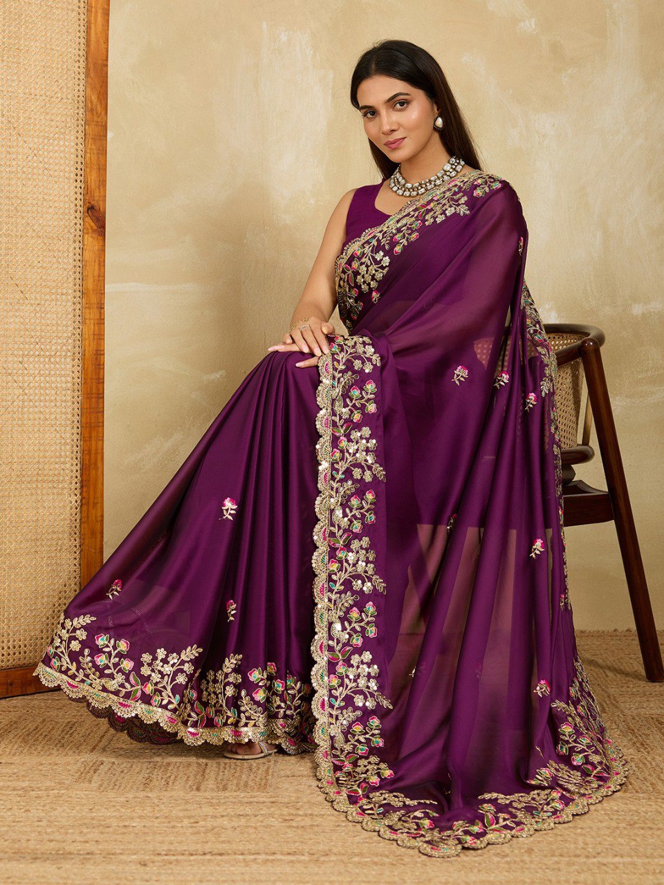 Purple Party Wear Soft Rangoli  Silk Saree
