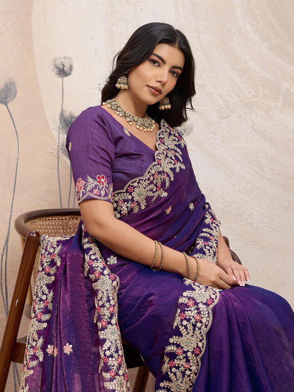 Purple Party Wear Soft Space Silk Saree