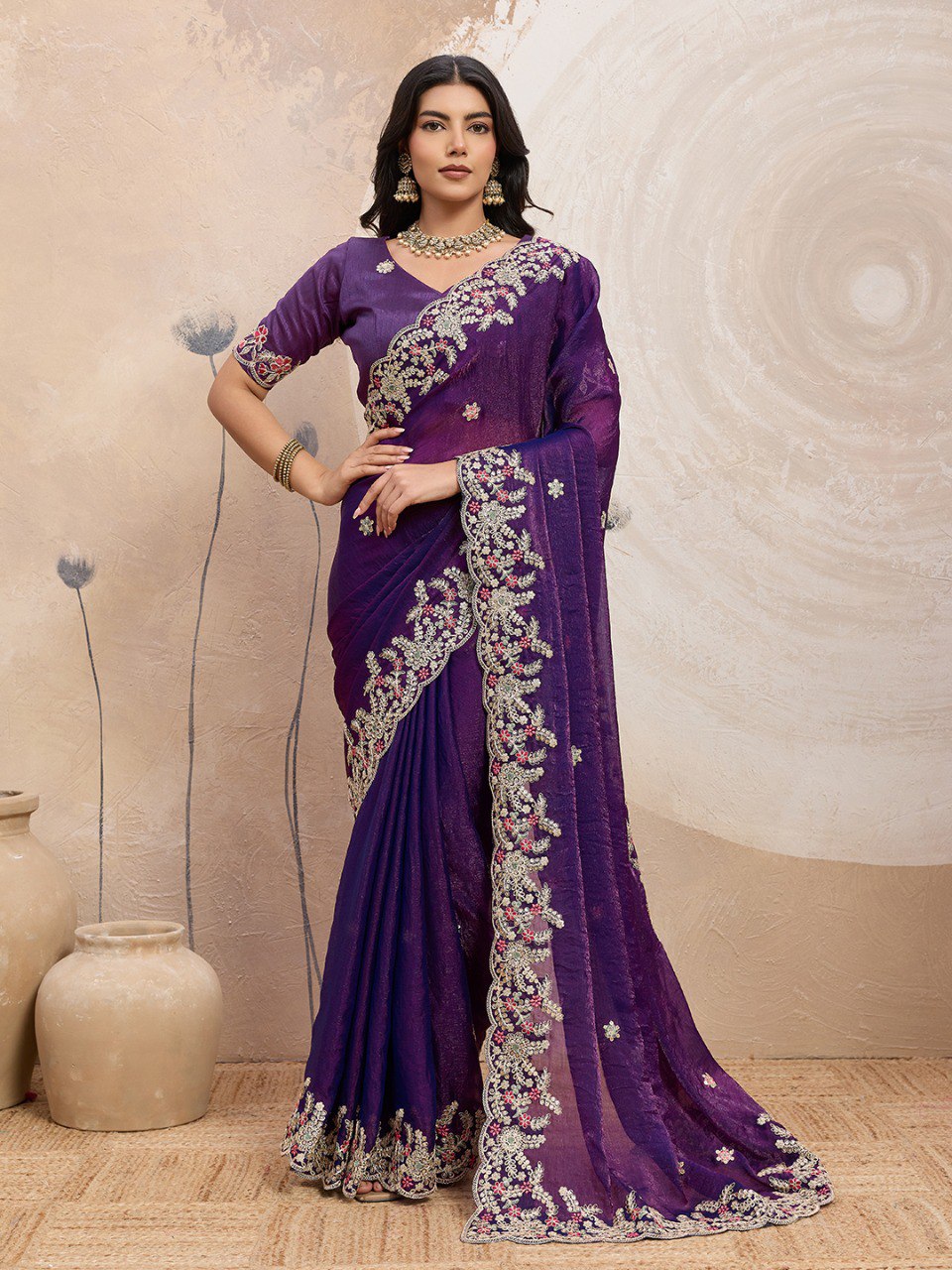 Purple Party Wear Soft Space Silk Saree