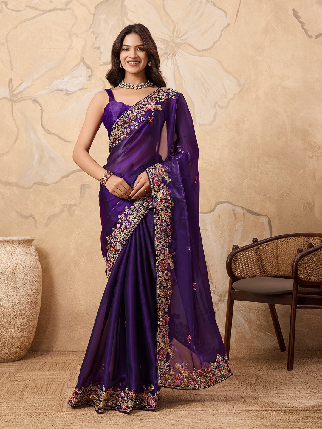 Purple Party Wear Zimmy Chhoo Silk Saree