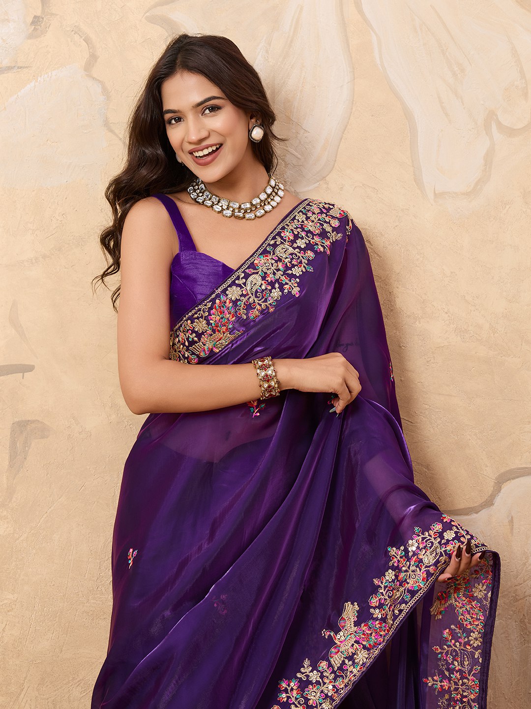 Purple Party Wear Zimmy Chhoo Silk Saree