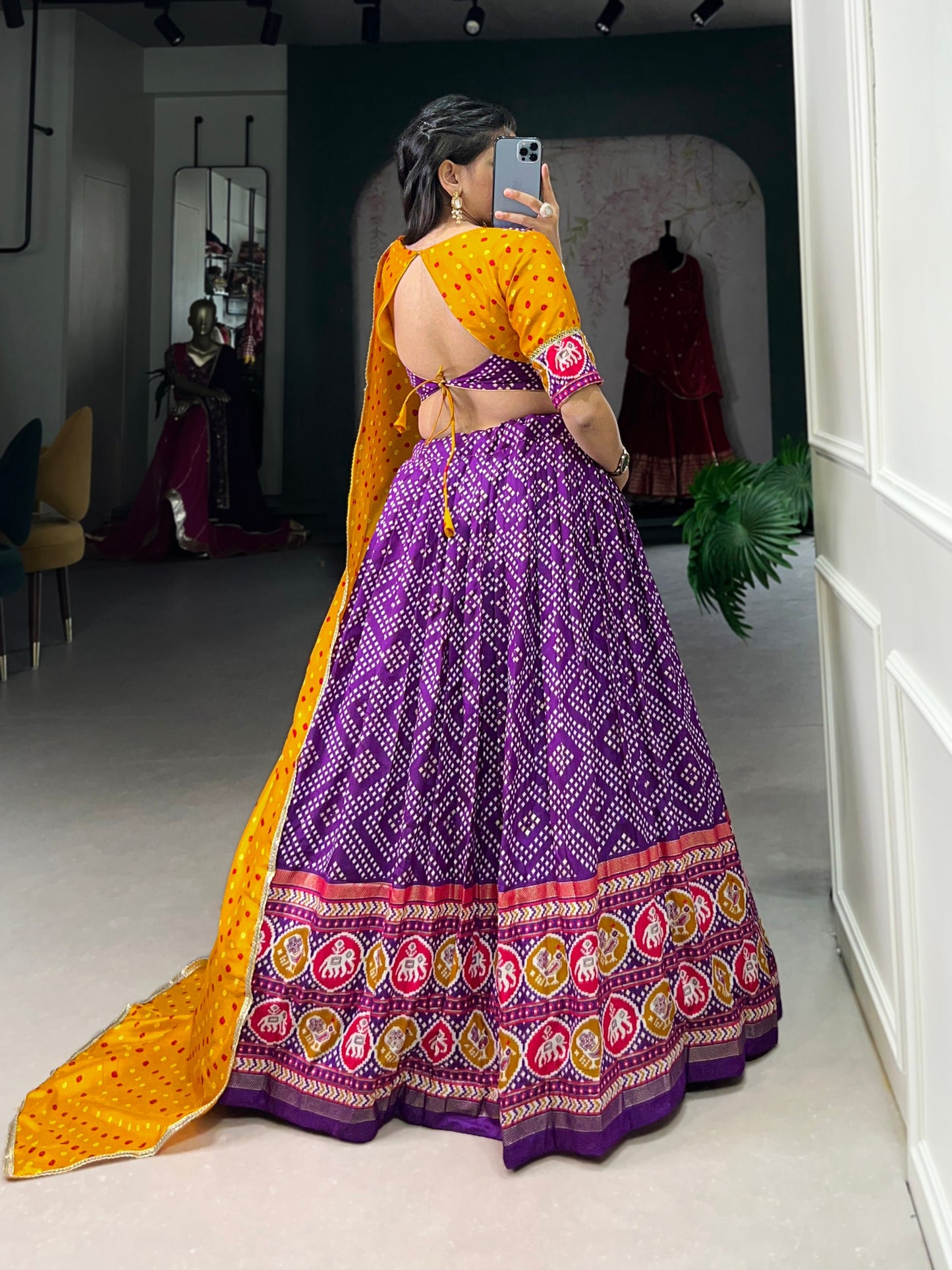 Purple Patola Printed Tussar Silk Lehenga