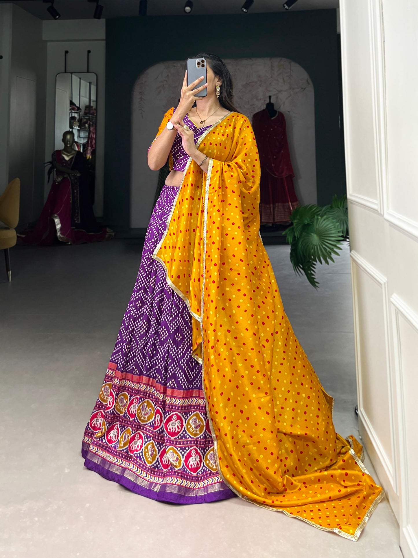 Purple Patola Printed Tussar Silk Lehenga