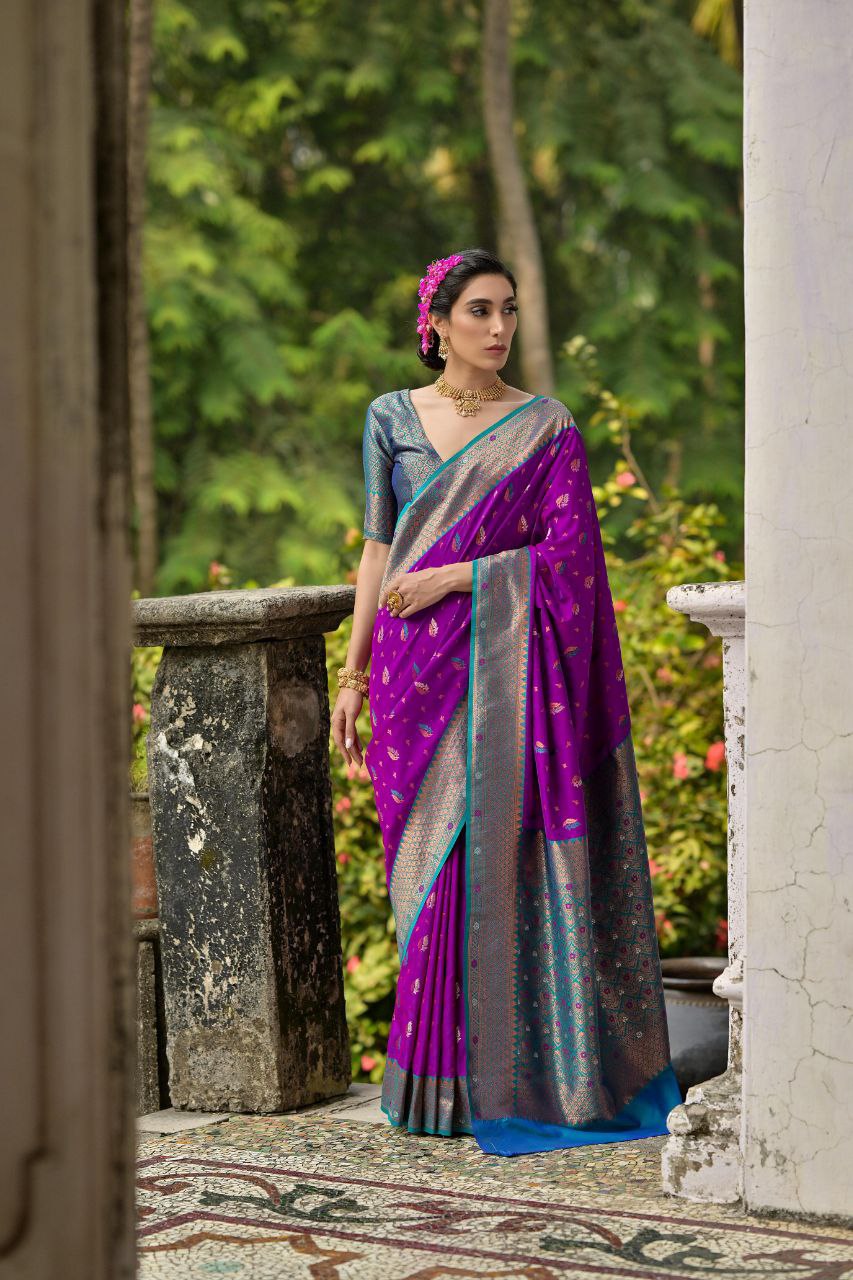 Purple Pure Banarasi Silk Saree For Wedding