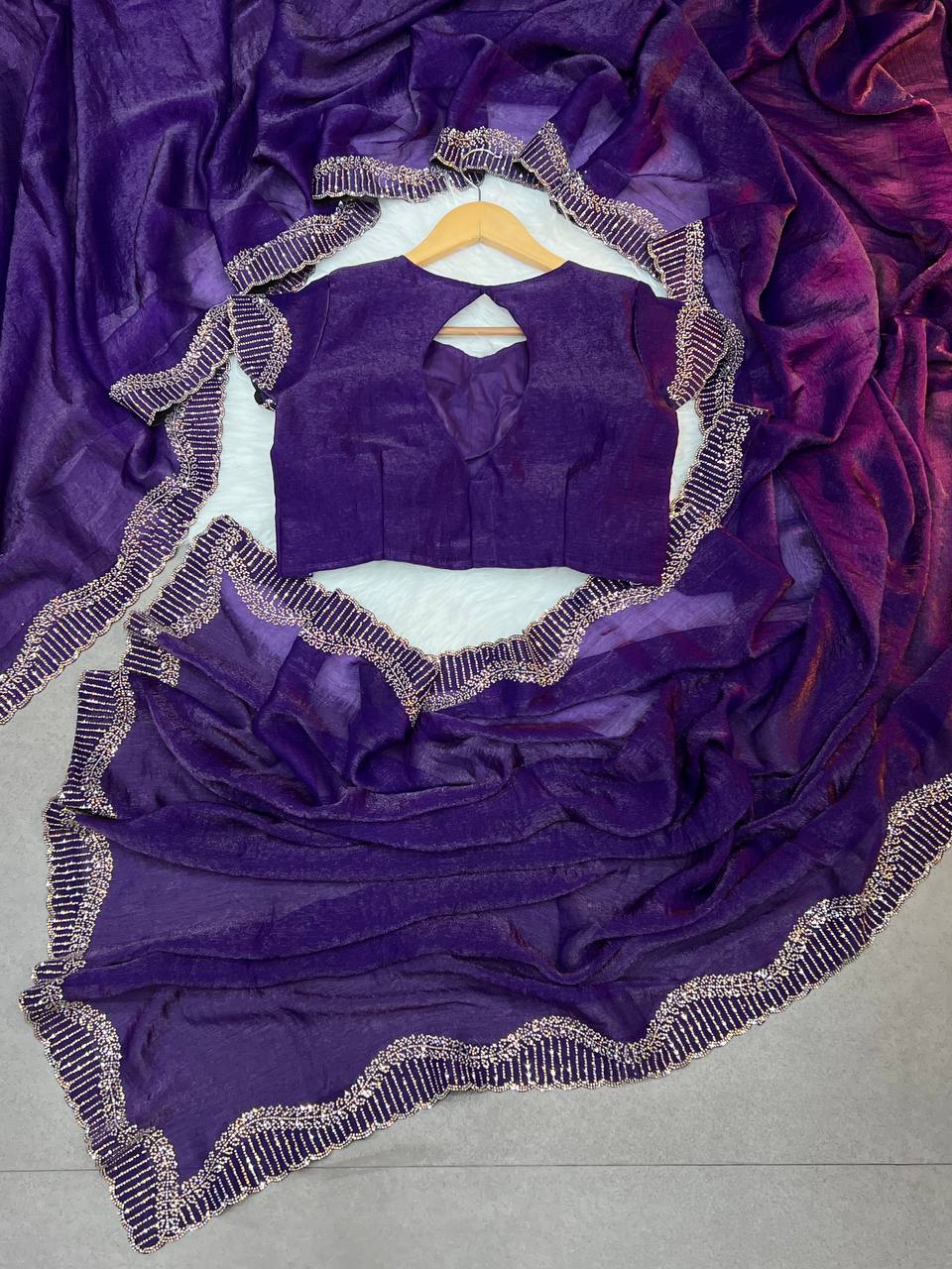 Purple Stylish Zarkhan Worked Space Silk Saree