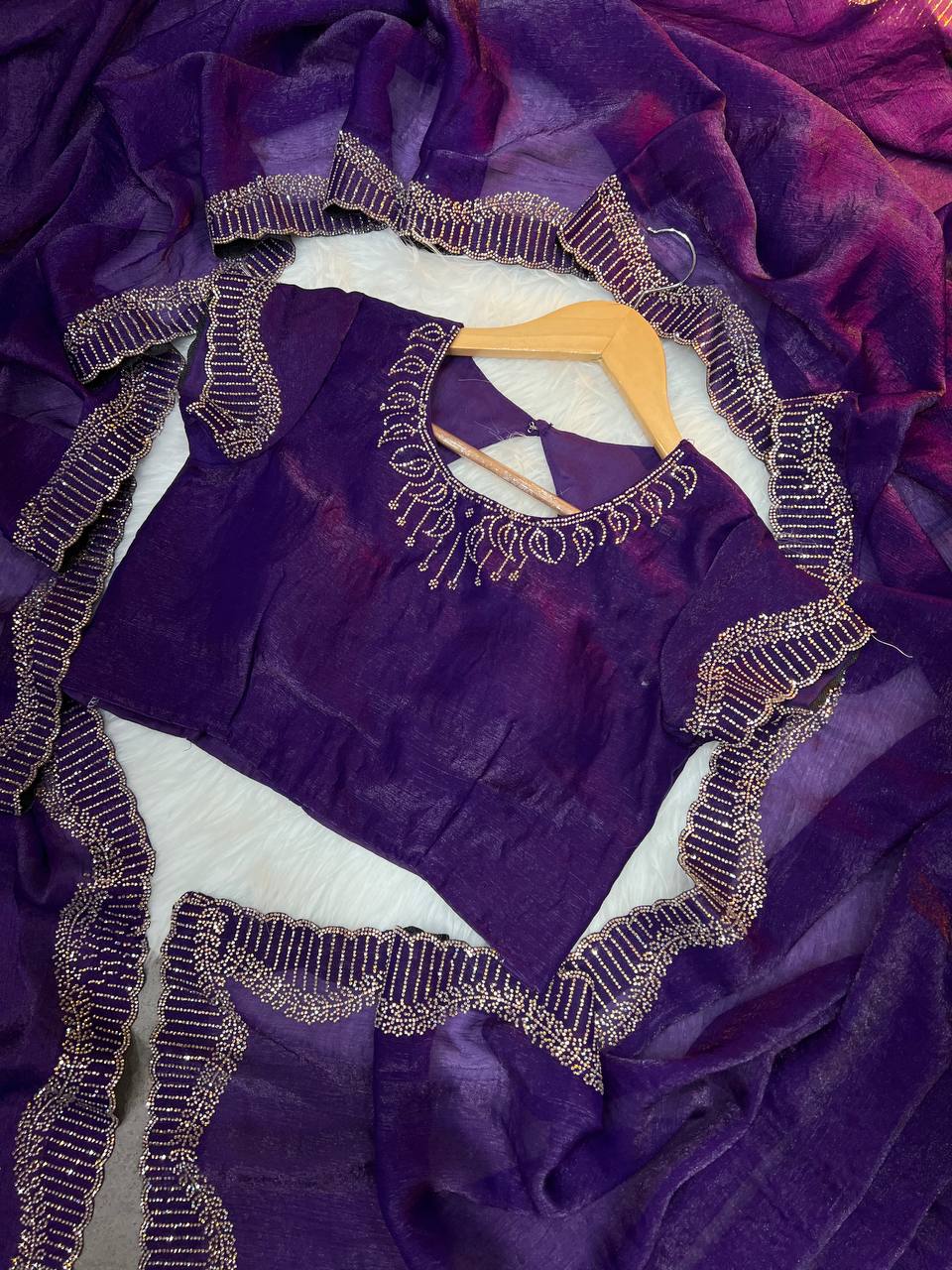 Purple Stylish Zarkhan Worked Space Silk Saree