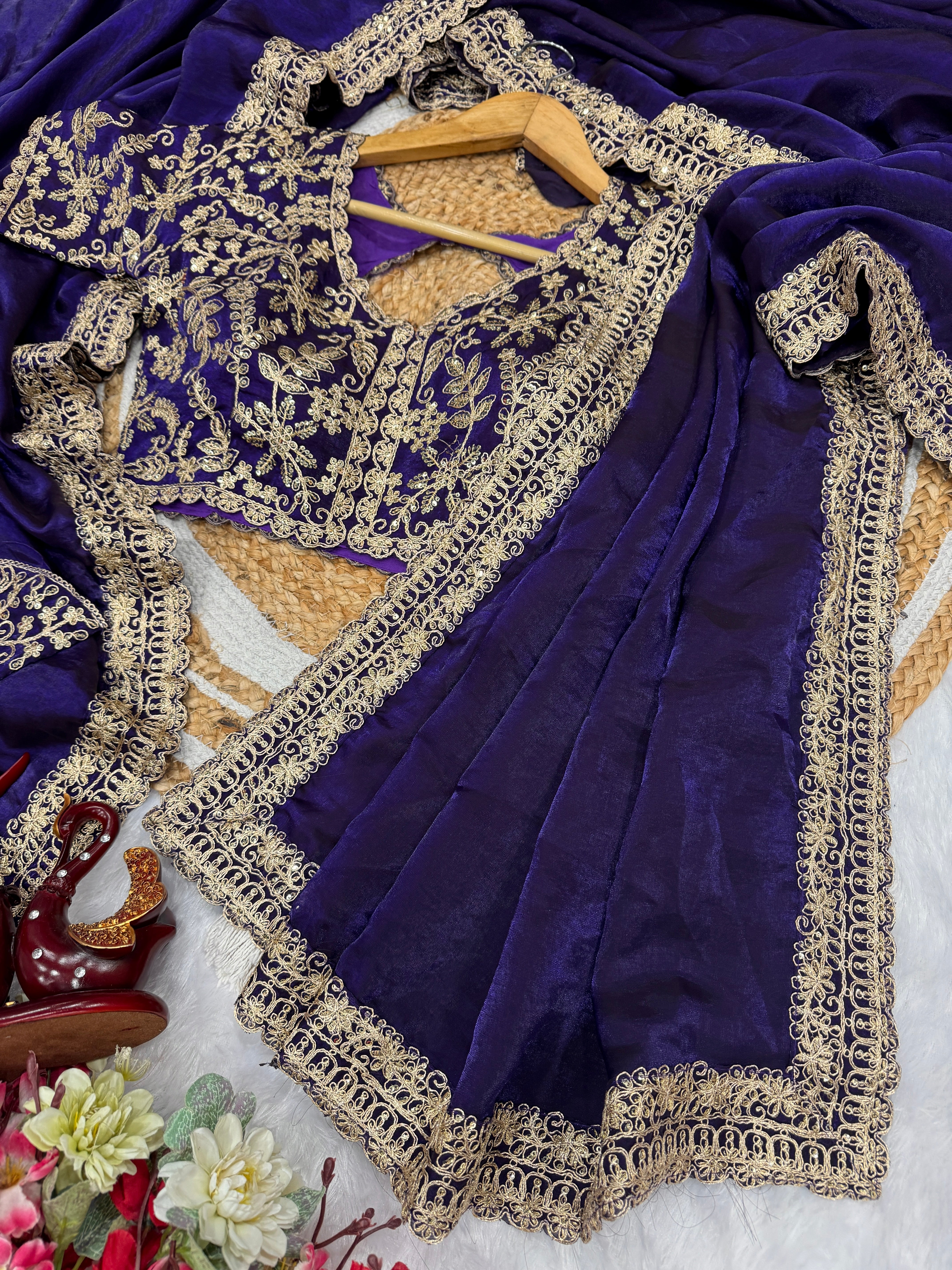 Purple Stylish Zarkhan Worked Space Silk Saree | Wedding Wear Sarees