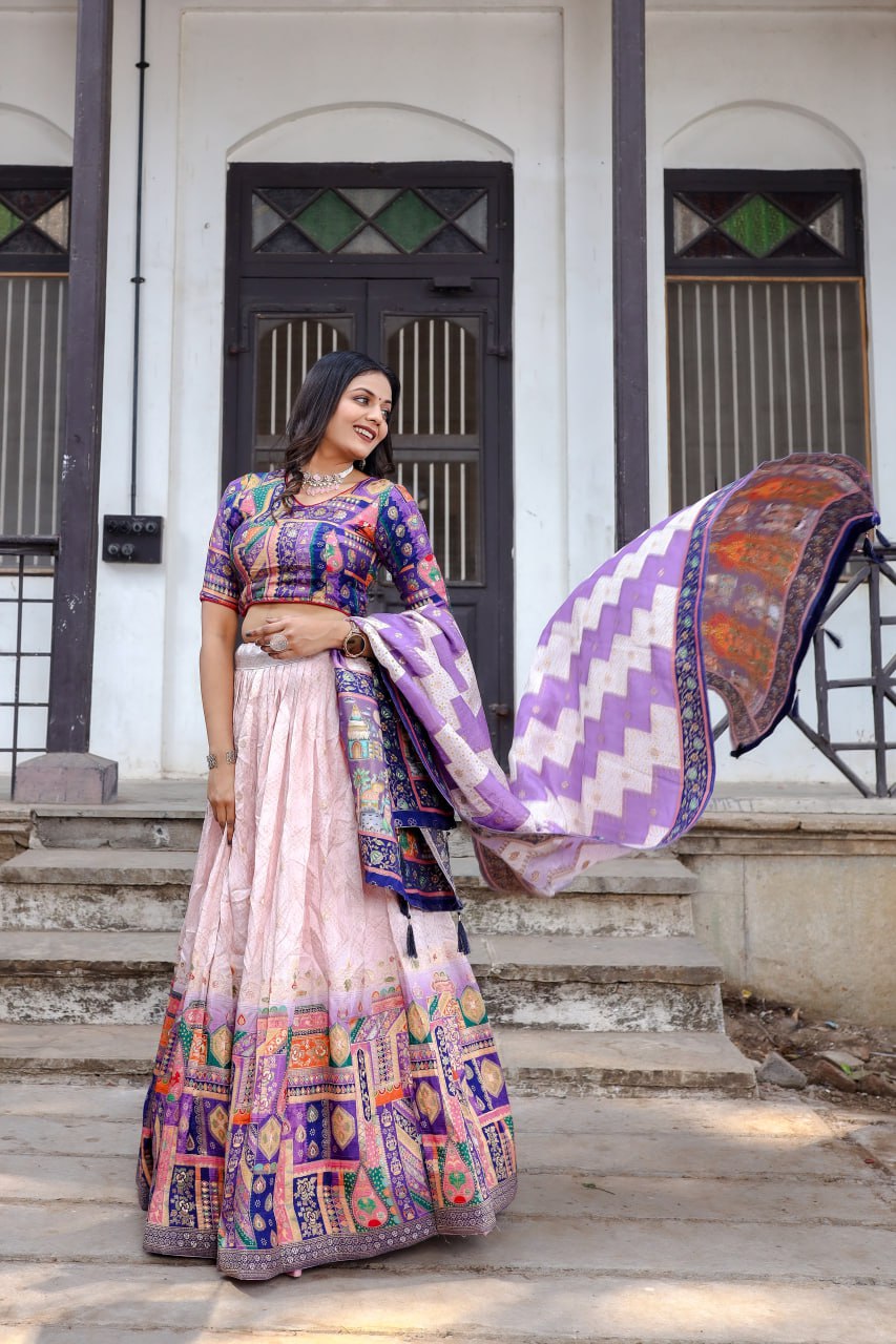 Purple Traditional Jacquard Viscose Lehenga
