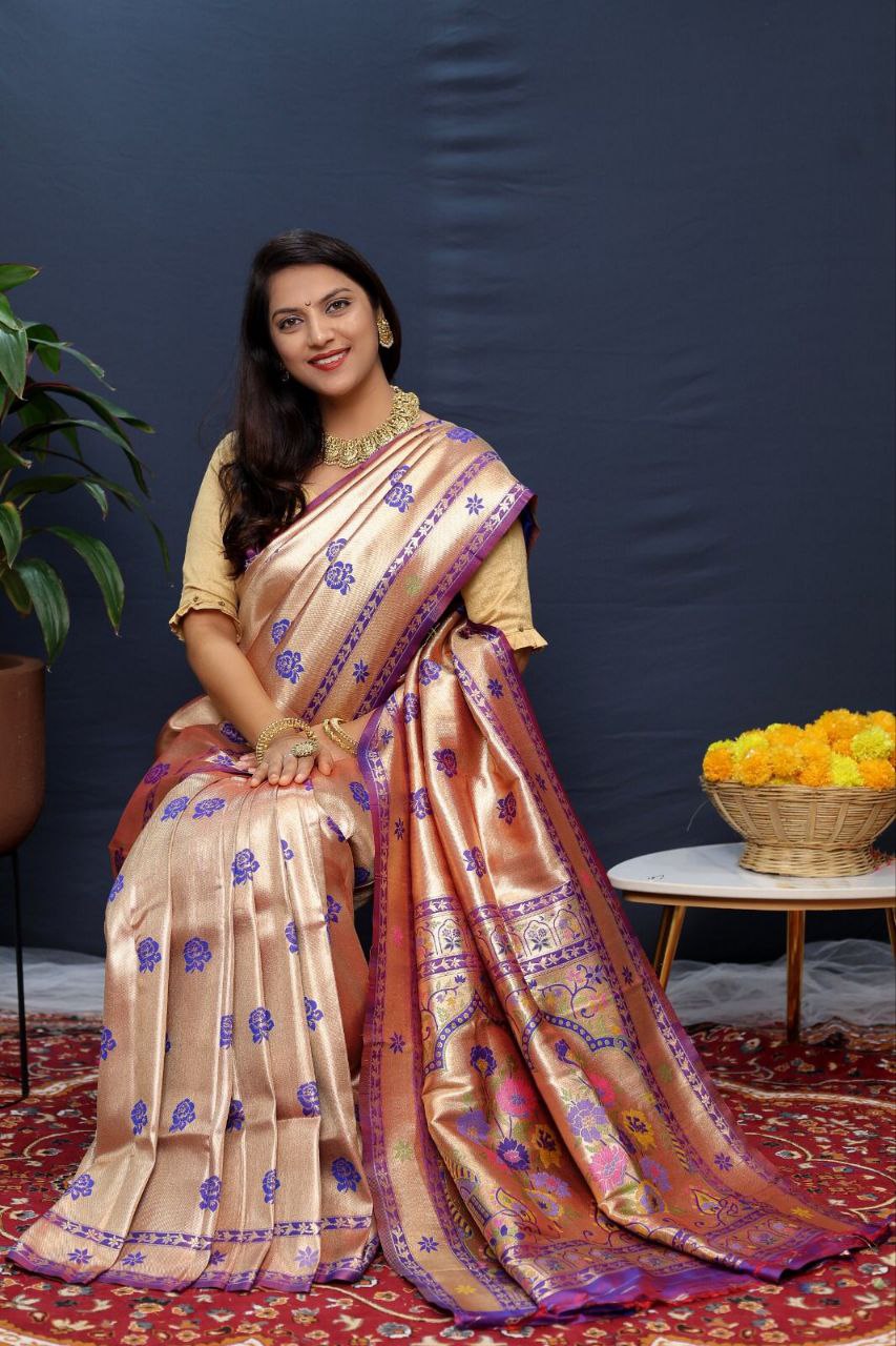 Purple Traditional Paithani Handloom Silk Saree