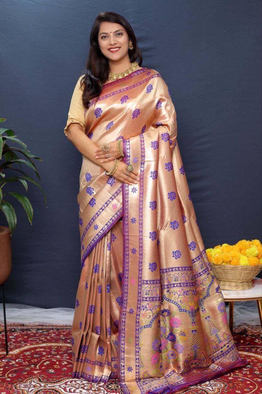Purple Traditional Paithani Handloom Silk Saree