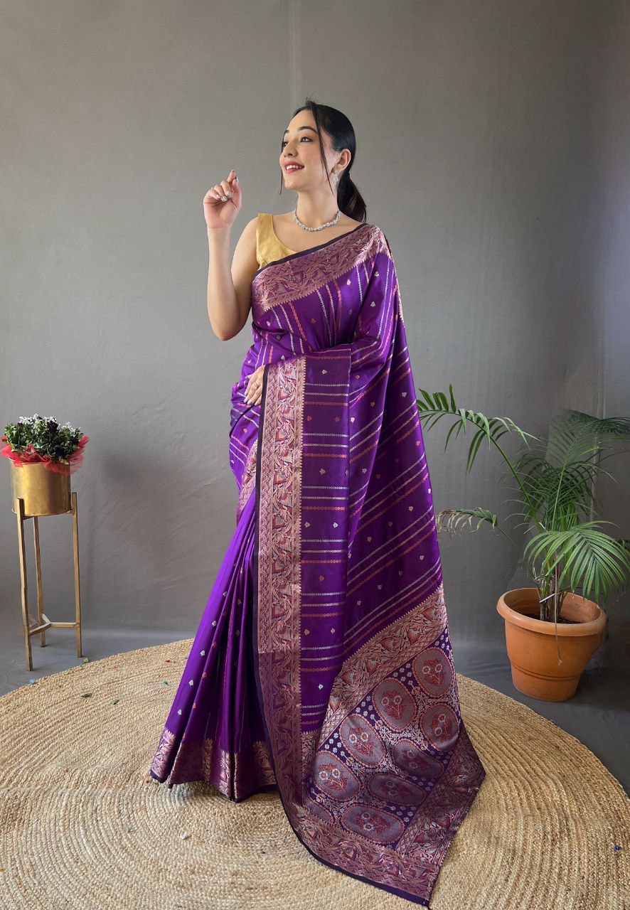 Purple Wedding Wear Silk Saree