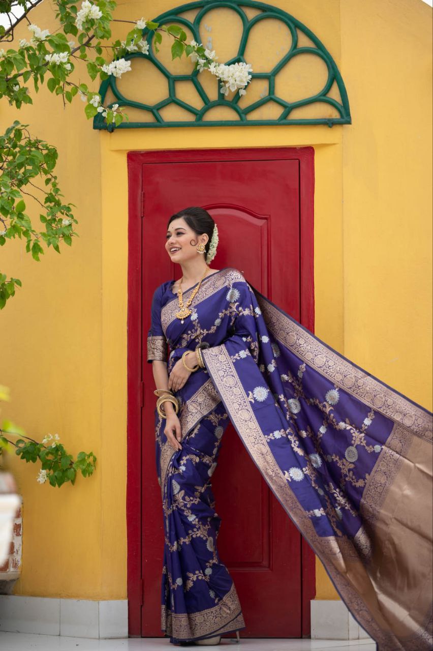 Purply Blue Banarasi Katan Silk Saree