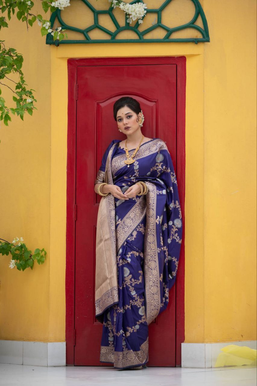 Purply Blue Banarasi Katan Silk Saree