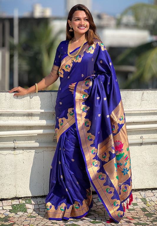 Purply Blue Wedding Wear Paithani Saree