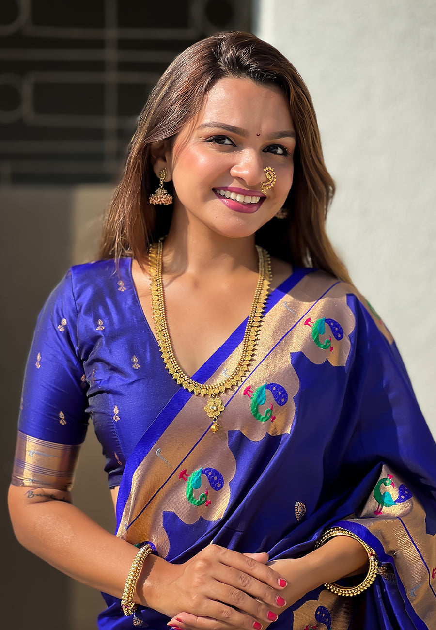 Purply Blue Wedding Wear Paithani Saree