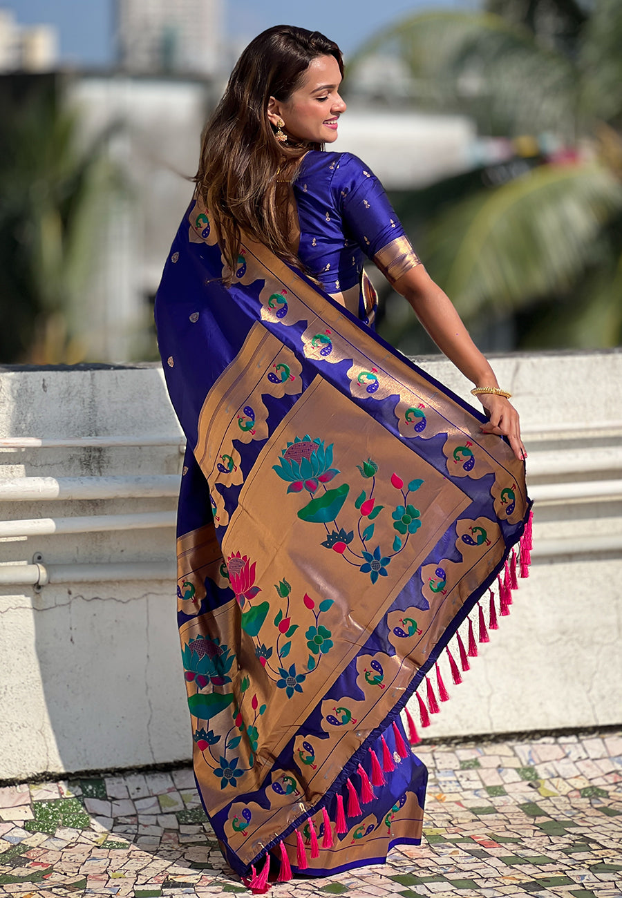 Purply Blue Wedding Wear Paithani Saree