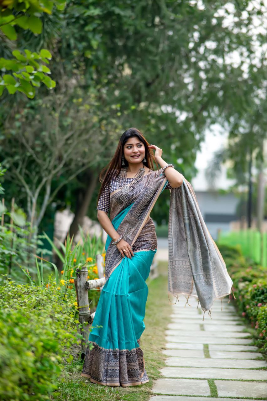 Rama Madhubani Printed Tussar Silk Saree