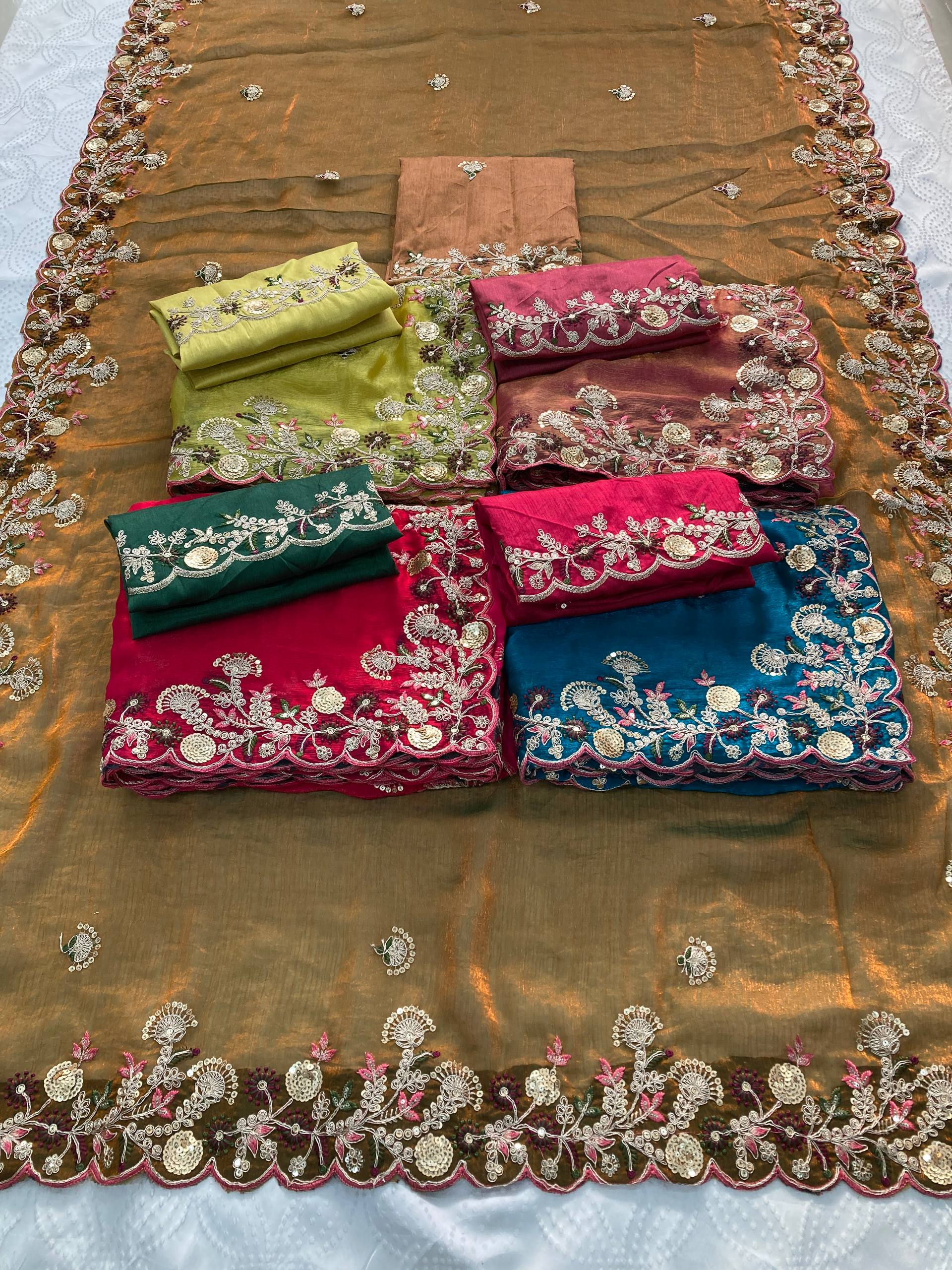 Teal Blue Designer Fandy Chiffon Silk Saree