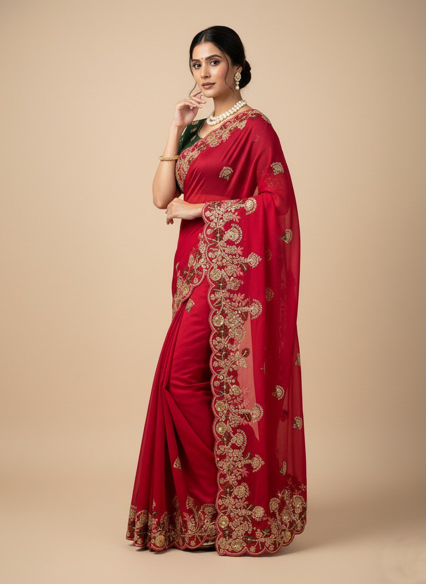 Rani Designer Fandy Chiffon Silk Saree