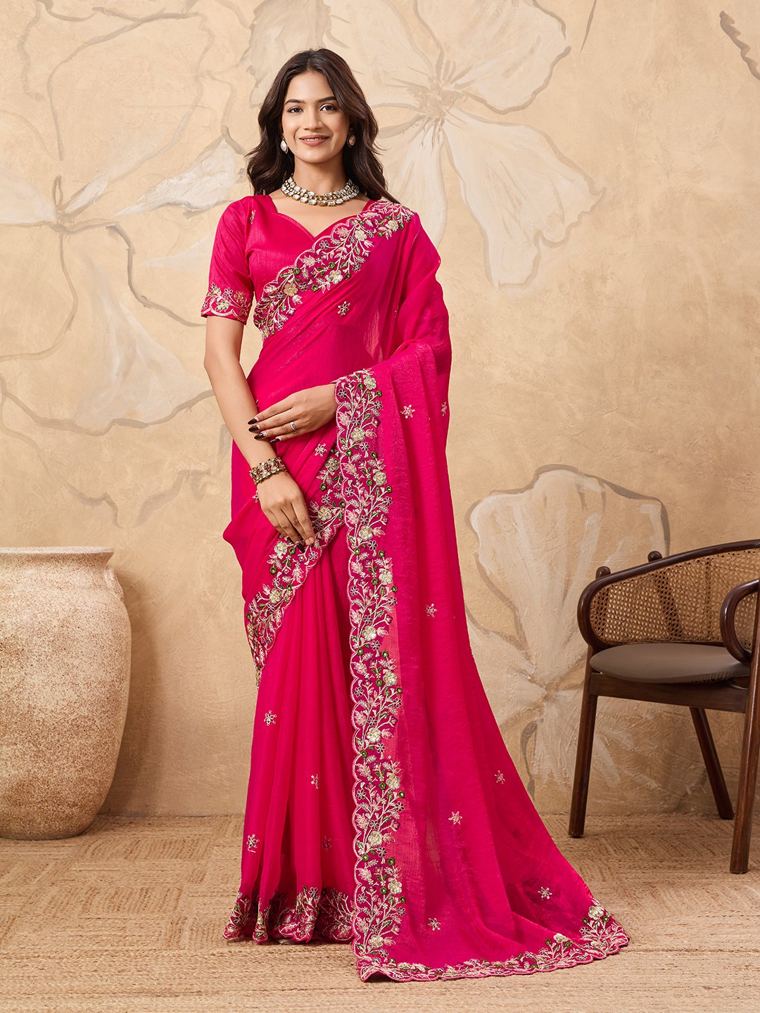 Rani Designer Fandy Chiffon Silk Saree