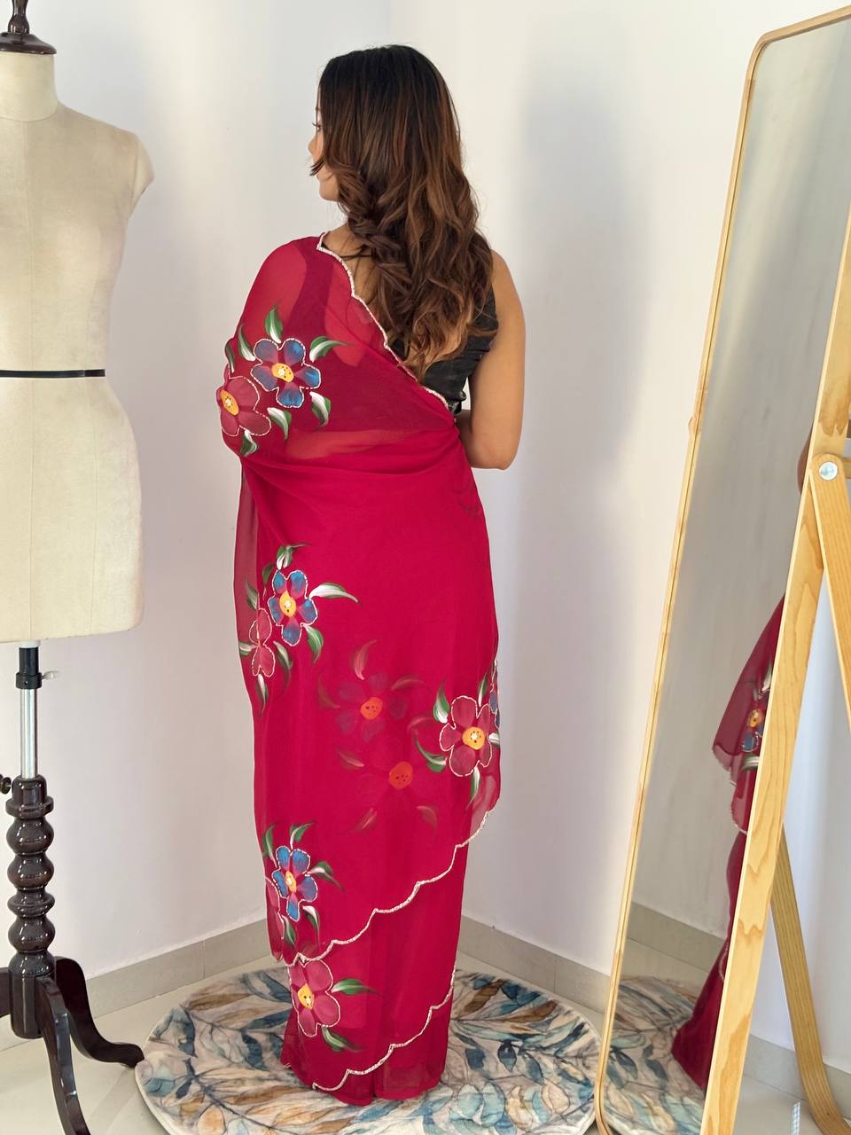 Rani Hand Printed Georgette Saree