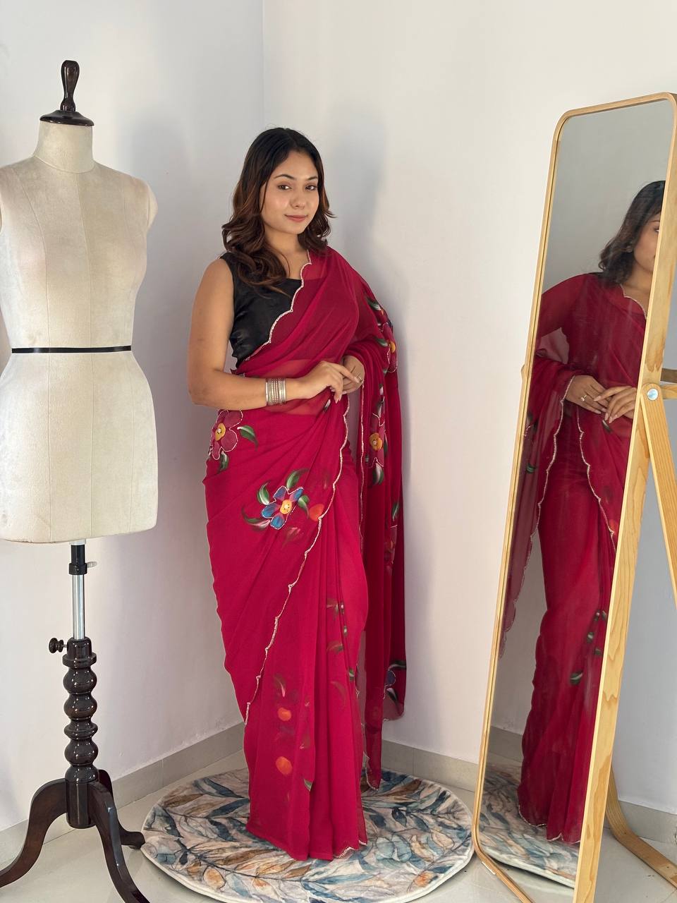 Rani Hand Printed Georgette Saree