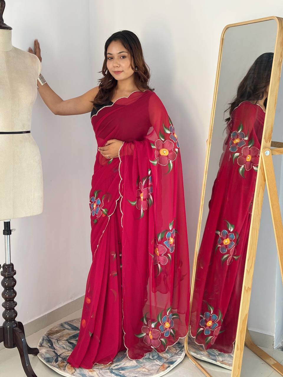 Rani Hand Printed Georgette Saree