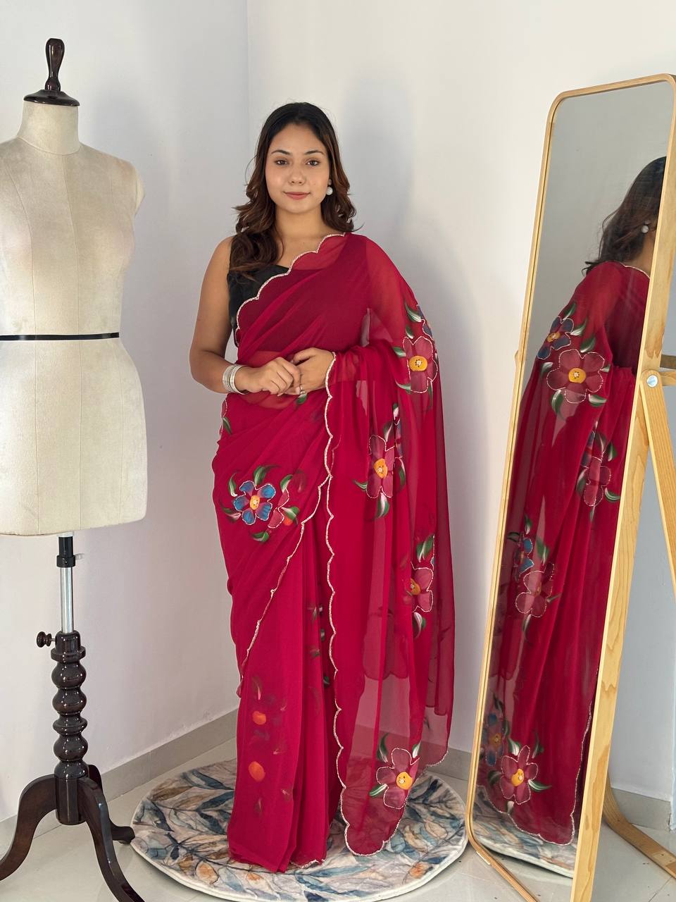 Rani Hand Printed Georgette Saree