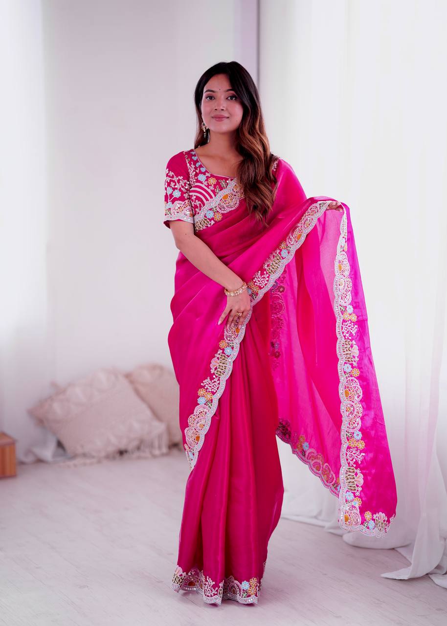 Rani Party Wear Jimmy Choo Silk Saree