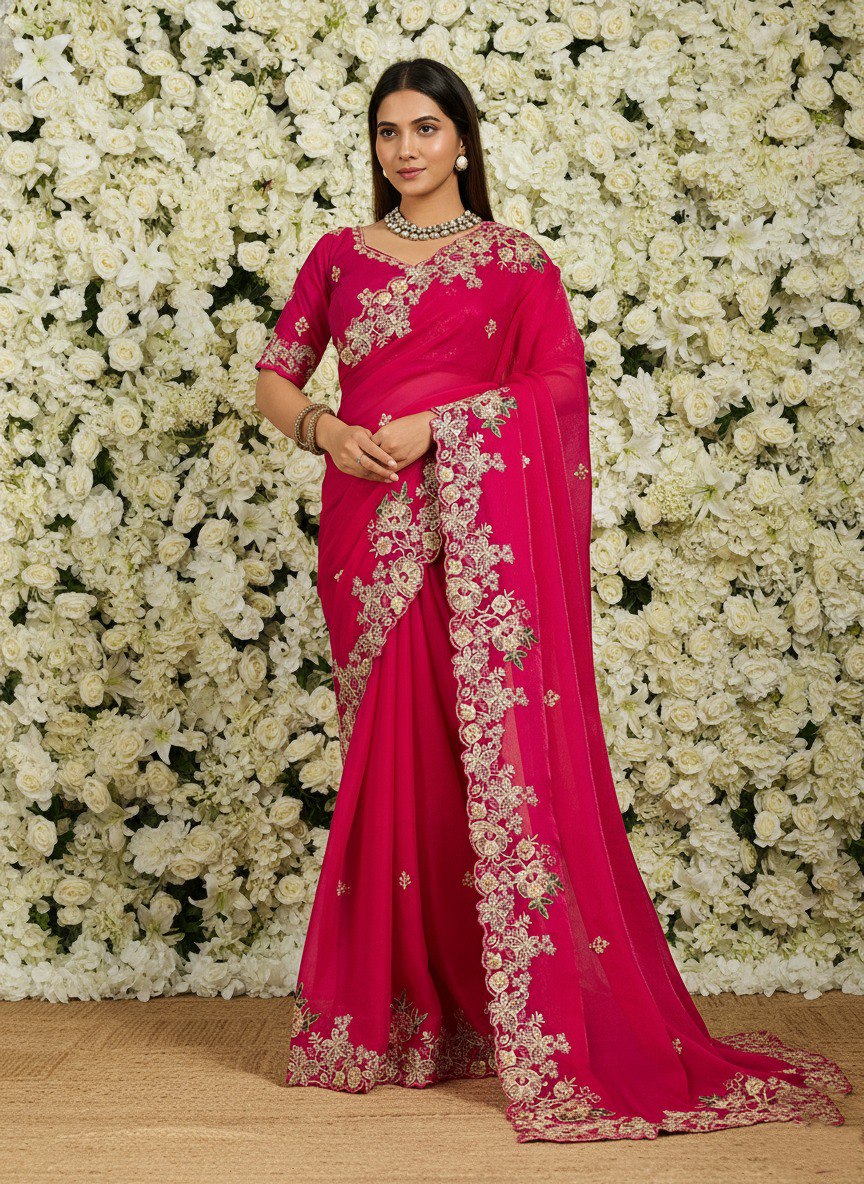 Rani Party Wear Soft Fendy Chiffon Saree