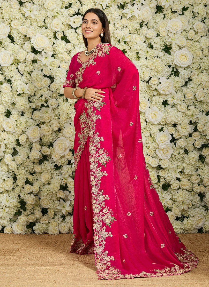 Rani Party Wear Soft Fendy Chiffon Saree