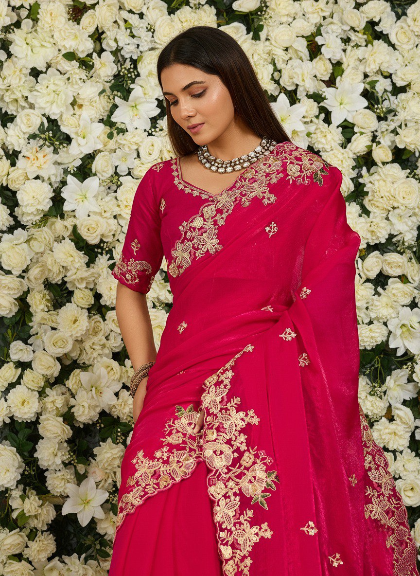 Rani Party Wear Soft Fendy Chiffon Saree