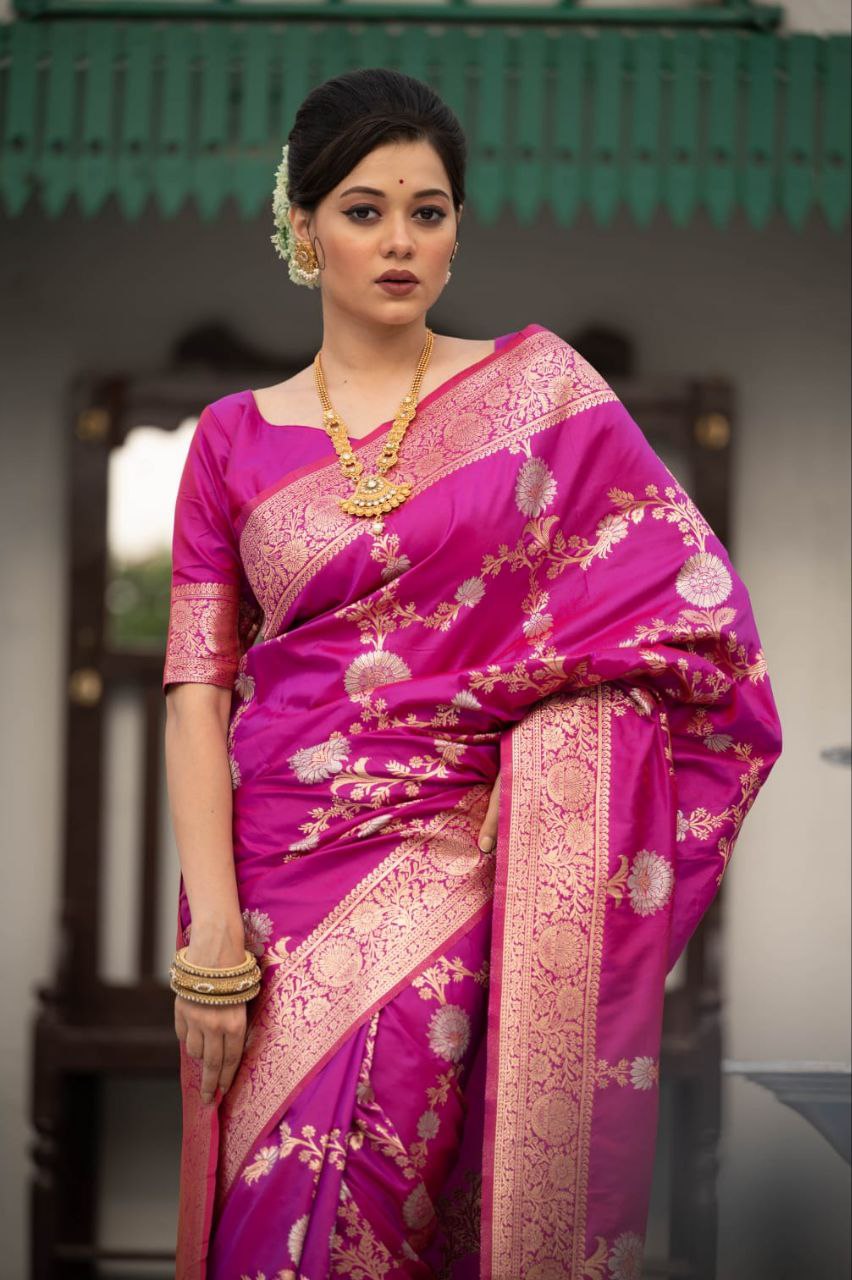 Magenta Banarasi Katan Silk Saree