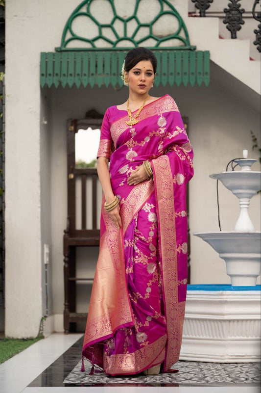 Magenta Banarasi Katan Silk Saree