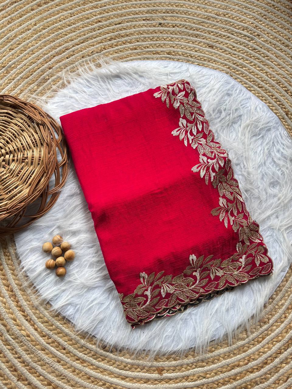 Rani Pink Crunchy Moss Sattin Silk Saree