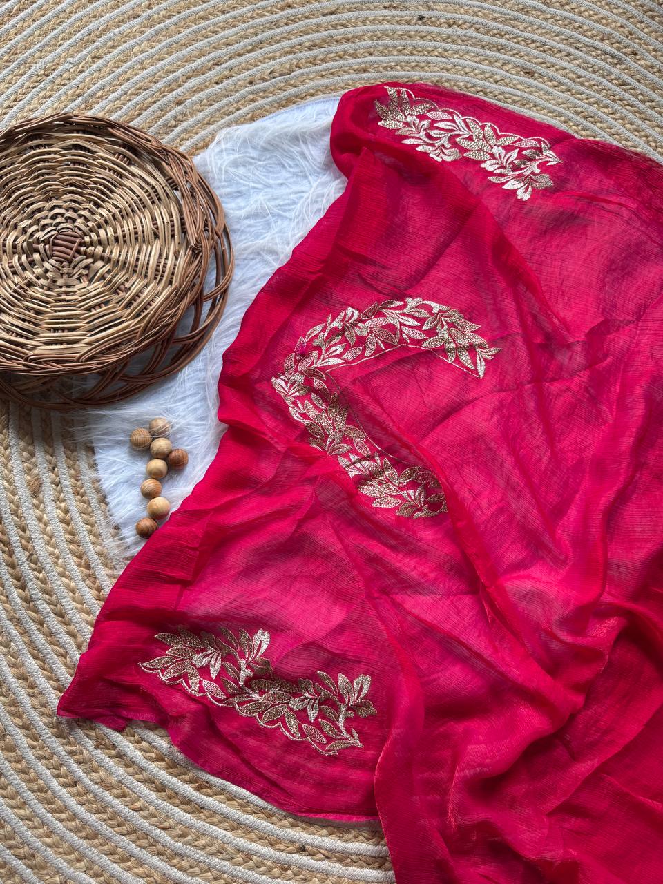 Rani Pink Crunchy Moss Sattin Silk Saree